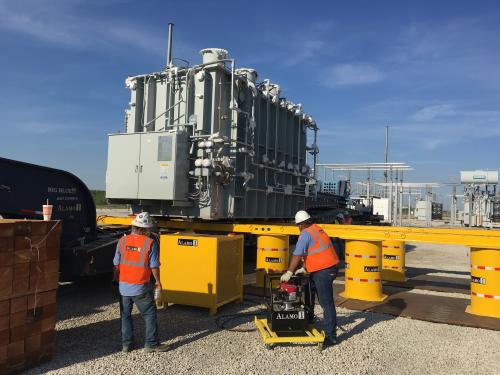 Jacking Stands supporting the weight of a Transformer during skidding operations- courtesy of Alamo1